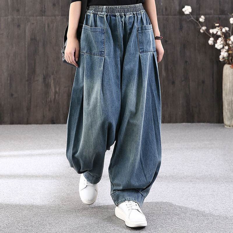Rakuten - ボトムス パンツ ラフ パンツ サルエルパンツ こなれ感 マニッシュ ウエストゴム おしゃれ 大人 カラーデニム ブルーデニム 大人女子 ガウチョパンツ デニム 抜け感 バギーパンツ ワイドパンツ ボトムス ルーズ クール シンプル スポーティー カジュアル ボーイッシュ