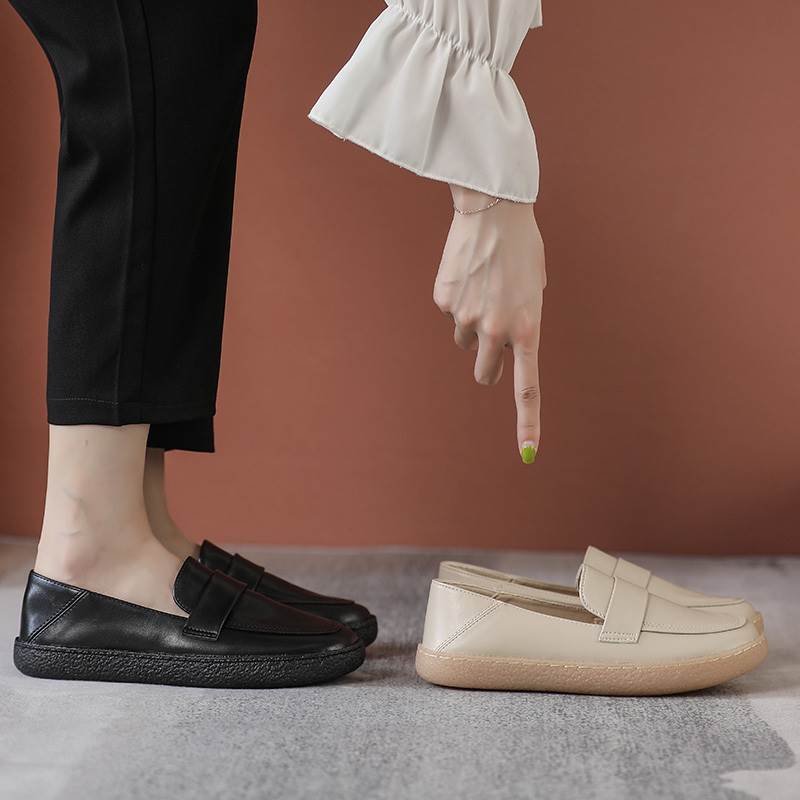 フラットシューズ 歩きやすい 歩きやすい アプリコット シック クリームベージュ ブラック おしゃれ 仕事靴 PU 合成革 靴 くつ フラットシューズ カジュアル ローファー 走れる ラバーシューズ 学生靴 オシャレ