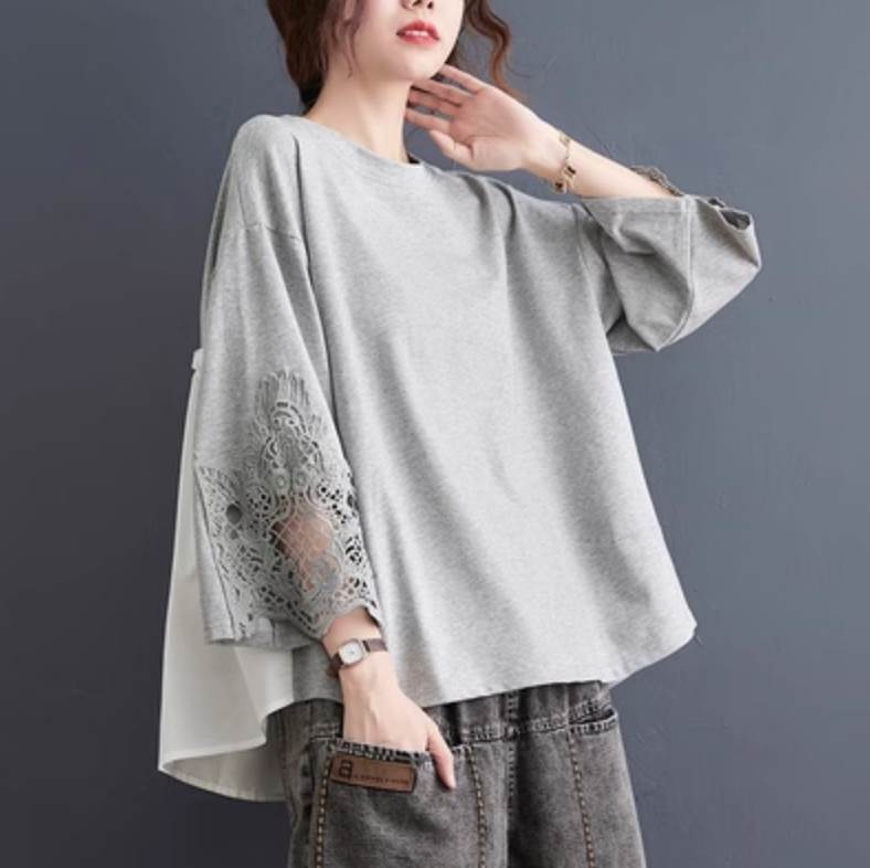 乐天商城 - トップス デート 大人可愛い デート Tシャツ ルーズ ガーリー ブラウス 10代 キュート きれいめ 主役級 夏 レトロ 20代 存在感 クール 上品 トップス 個性的 袖あり 7分袖 大人 カットソー かわいい