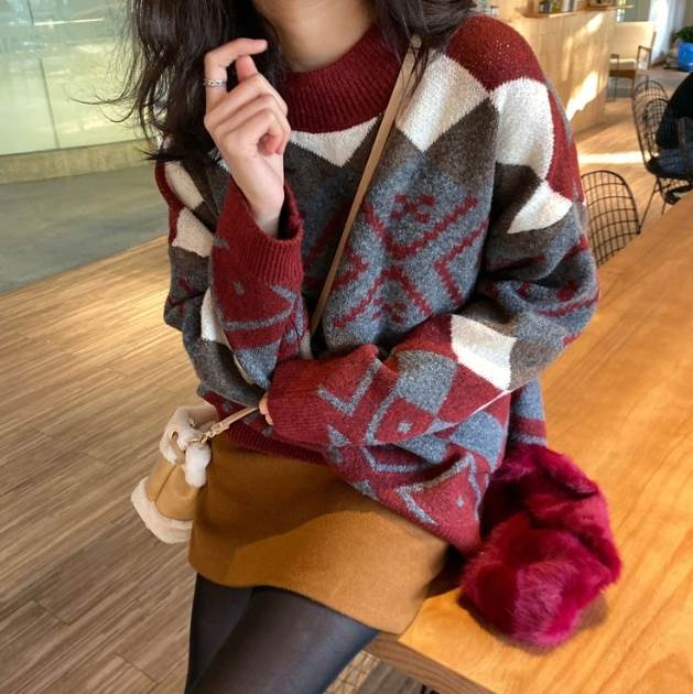 Rakuten - ニットセーター 40代 レトロ 40代 お出かけ カジュアル 30代 かわいい 秋 エスニック ママ 大人可愛い 冬 長袖 袖あり おしゃれ 20代 トップス ニットセーター 女性用 レディース ハイネック こなれ感 柄 ラフ