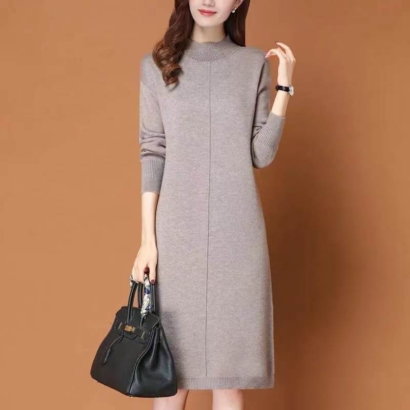 Rakuten - ワンピース 女性用 上品 女性用 デート 大人可愛い レディース スリム 30代 お洒落 通学 ウール 40代 長袖 袖あり きれいめ 50代 セーター ワンピース 学生 ママ ハイネック 無地 20代 秋