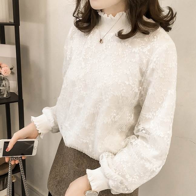 Rakuten - トップス シャツ プルオーバー シャツ レギュラー丈 とろみ感 存在感 長袖 20代 ラフ 大人可愛い 春 10代 レトロ 30代 秋 無地 大人 トップス 抜け感 スタンドカラー ルーズ カジュアル ハイネック レース