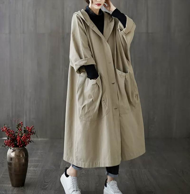 Rakuten - アウター トレンチコート風 クール トレンチコート風 フード付き Vネック セクシー ストレート モダン こなれ感 スタイリッシュ シック かっこいい おしゃれ ロング モード系 前開き 大人 アウター カジュアル ポリエステル 襟付き 上品 お洒落 ポケット付き