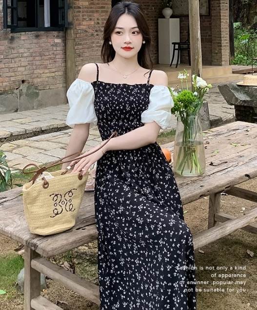 乐天商城 - ワンピース 主役級 大人可愛い 主役級 ロング お洒落 スクエアネック 袖あり こなれ感 ミモレ丈 キュート パフスリーブ ロング丈 シンプル 半袖 ガーリー シースルー ミモレ ワンピース カジュアル 大人女子 フレア きれいめ おしゃれ 上品
