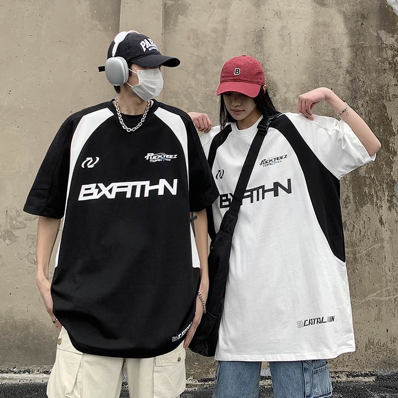 乐天商城 - トップス プリント シンプル プリント 30代 綿 抜け感 ルーズ ボーイッシュ 上品 20代 プルオーバー スポーティー ラウンドネック 半袖 薄手 とろみ感 Tシャツ トップス 10代 夏 襟なし レトロ ラフ 大人女子