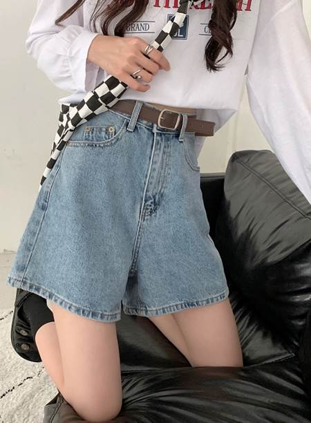 Rakuten - ボトムス メンズライク お洒落 メンズライク ズボン デニム レトロ キュロット こなれ感 おしゃれ ラフ 膝上 シンプル 薄手 ショート丈 かっこいい ストレート パンツ ボトムス ハイウエスト Aライン マニッシュ ブルーデニム かわいい カジュアル