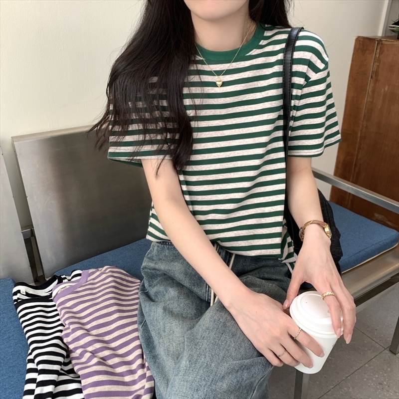 Rakuten - トップス 女性用 大人女子 女性用 デート カジュアル レディース 大人可愛い 10代 ラフ 通学 シンプル 20代 ラウンドネック 半袖 おしゃれ 30代 Tシャツ トップス 学生 ママ かわいい 柄 夏 ボーダー