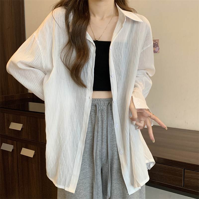Rakuten - トップス 30代 カジュアル 30代 ママ 透け感 20代 襟付き 春 おしゃれ 女性用 前開き 夏 袖あり 白シャツ シースルー 10代 シャツ トップス レディース 40代 長袖 こなれ感 無地 ラフ