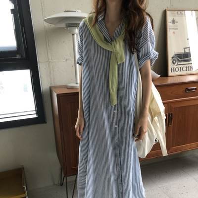 Rakuten - ワンピース 10代 大人女子 10代 ロング丈 カジュアル 春 マキシ丈 夏 お洒落 柄 半袖 前開き ボーイッシュ 袖あり 40代 30代 シャツワンピース ワンピース ストライプ かわいい 20代 マキシ おしゃれ こなれ感