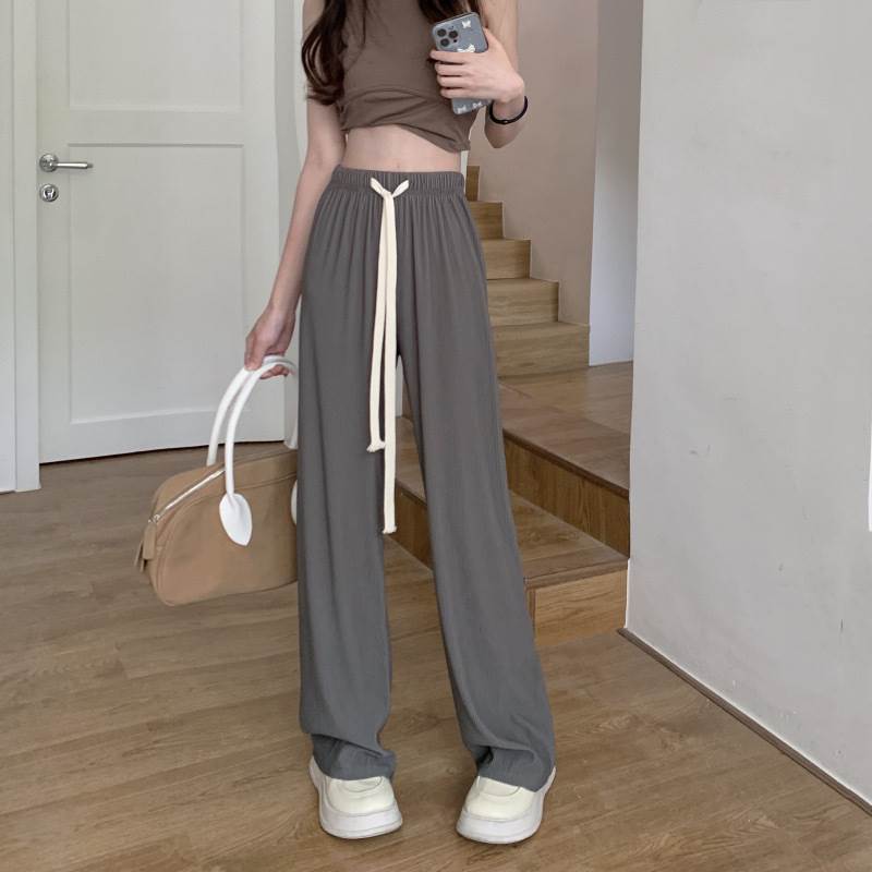 ボトムス パンツ 薄手 パンツ ズボン モード系 クール ロング丈 無地 ラフ 大人可愛い 存在感 抜け感 レトロ 夏 とろみ感 主役級 大人 ボトムス モダン ハイウエスト ウエストゴム カジュアル ルーズ 伸縮性