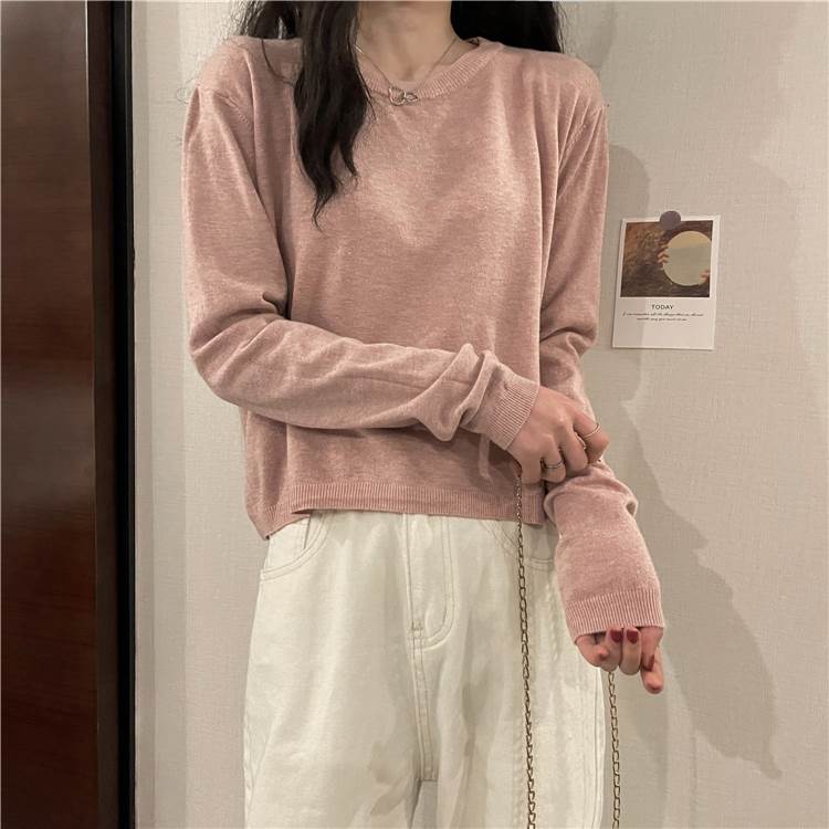 Rakuten - トップス セーター 大人 セーター ショート丈 大人可愛い 存在感 スクープネック クール お洒落 春 とろみ感 モード系 襟なし 長袖 きれいめ モダン 上品 トップス 無地 抜け感 ルーズ 大人女子 メンズライク プルオーバー
