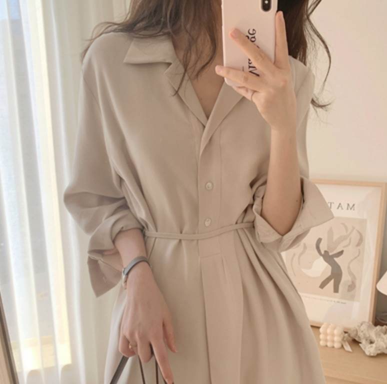 乐天商城 - ワンピース 10代 おしゃれ 10代 女性用 きれいめ 秋 かわいい 主役級 かっこいい レディース 大人可愛い 無地 袖あり ミモレ丈 シンプル 春 シャツワンピース ワンピース 30代 20代 長袖 こなれ感 モード系 個性的
