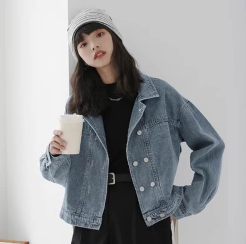 Rakuten - シアー 大人女子 長袖 大人女子 ボーイッシュ M レトロ ブルー おしゃれ かわいい メンズライク S お洒落 アウター gジャン L かっこいい gジャン風 シアー ラフ こなれ感 ジャケット シンプル 上品 カジュアル