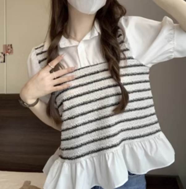 乐天商城 - レディース かわいい こなれ感 かわいい ボーダー レトロ 上品 きれいめ 大人可愛い シンプル デイリー ルーズ フェミニン 個性的 パフスリーブ お出かけ ガーリー ブラウス レディース 半袖 送料無料 エレガント ラフ シャツ おしゃれ