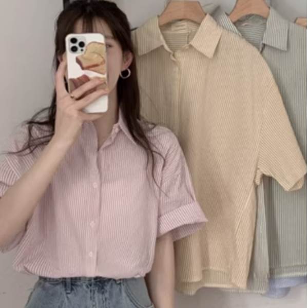 乐天商城 - レディース ゆる レトロ ゆる ゆったり かっこいい こなれ感 オーバーサイズ シンプル 大人可愛い ドロップショルダー 抜け感 おしゃれ シャツ ストライプ お出かけ 半袖 ブラウス レディース ルーズ 送料無料 デイリー ラフ メンズライク カジュアル