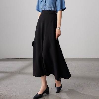 Rakuten - スカート ハイウエスト カジュアル ハイウエスト フェミニン シンプル 大人可愛い 伸縮性 ウエストゴム ストレッチ エレガント こなれ感 クール 個性的 Aライン モダン おしゃれ ミモレ スカート フレア 都会的 モード系 上品 ロングスカート きれいめ