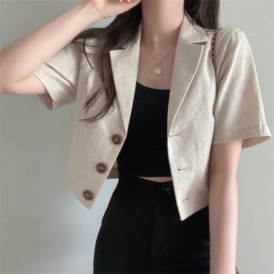 ジャケット 夏 きれいめ 夏 MTG 前開き 無地 ボタンダウン キュート 上品 会議 スリム 都会的 Vネック 半袖 麻 ラグジュアリー チェスター ジャケット 授業参観 秋 襟付き クール フォーマル モード系