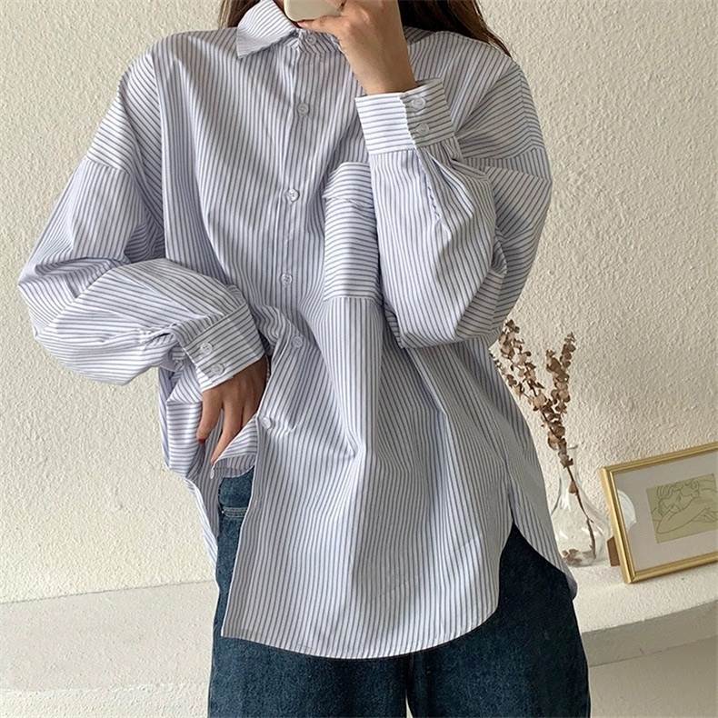 Rakuten - レディース トップス 大人可愛い トップス シャツ 前開き クール ルーズ 大人女子 シンプル 存在感 モード系 こなれ感 長袖 袖あり ボタン ラフ きれいめ レディース 主役級 モダン 襟付き 上品 レトロ ポロカラー