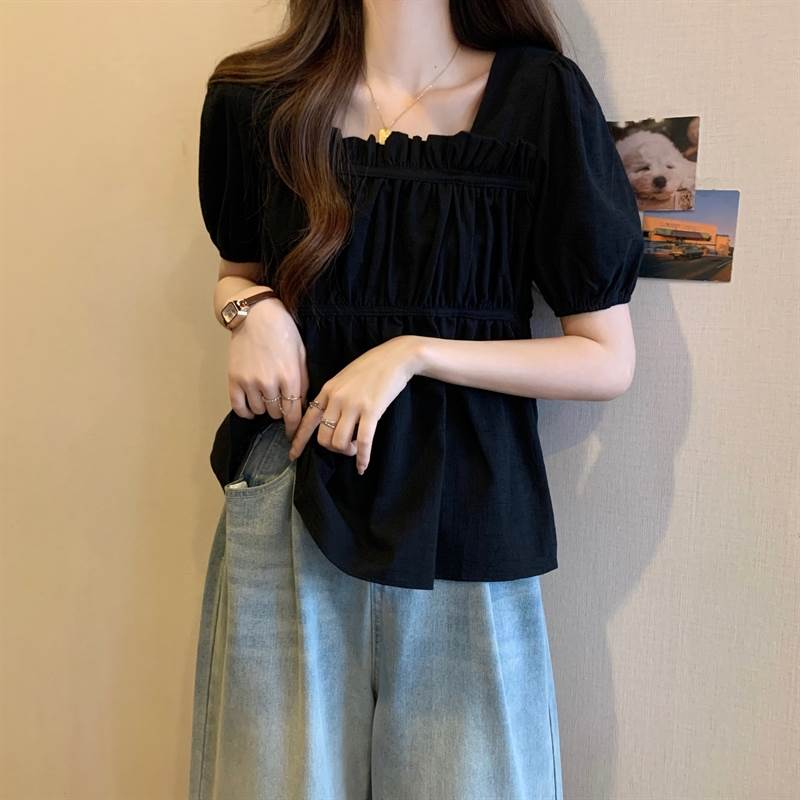 Rakuten - レディース トップス お洒落 トップス シャツ きれいめ クール スクエアネック モード系 大人 こなれ感 エレガント フリル 大人女子 袖あり プルオーバー 主役級 シンプル レディース ラフ モダン パフスリーブ 半袖 カジュアル ルーズ