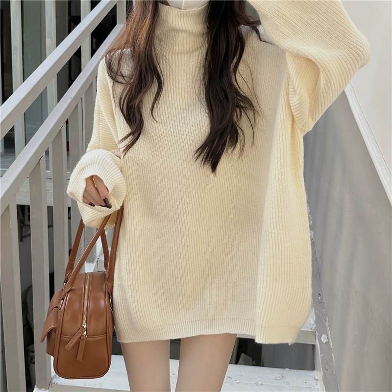 Three-Quarter Knit - レディース トップス レトロ トップス セーター カジュアル エレガント ルーズ モダン お洒落 クール 主役級 ニット ラフ 袖あり 大人可愛い とろみ感 大人 レディース モード系 存在感 タートルネック 長袖 上品 プルオーバー