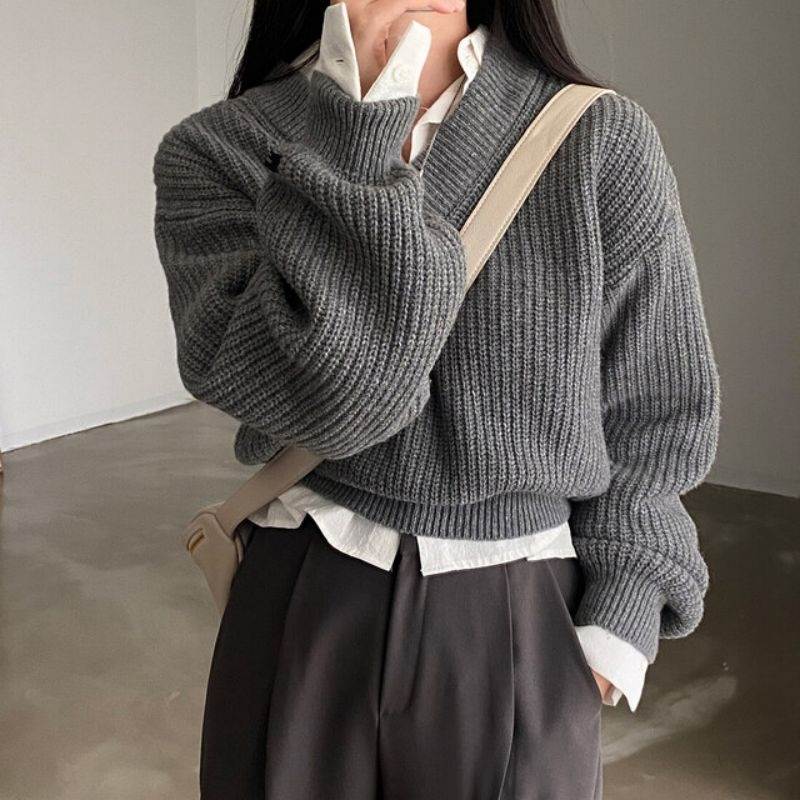 Rakuten - レディース トップス かわいい トップス ニット デート 冬 ミドル丈 暖かい 秋 大人可愛い 重ね着 楽ちん ナチュラル レイヤード コーデ 休日 上品 レディース お出かけ ボリューム袖 Vネック カジュアル 長袖 ワイド