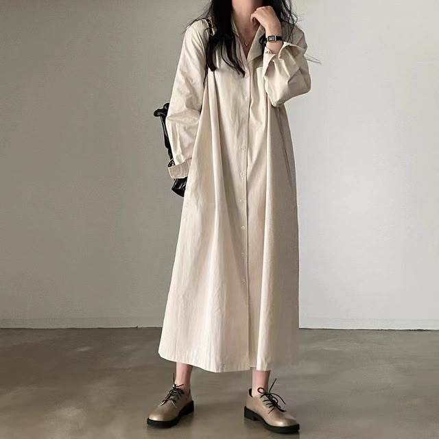 乐天商城 - レディース ワンピース 大人可愛い ワンピース シャツワンピース シック モード系 長袖 抜け感 クール きれいめ 主役級 とろみ感 大人女子 秋 存在感 モダン 上品 レディース エレガント ボタン 前開き 大人 襟付き ルーズ