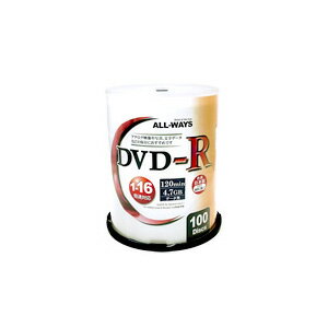ALLWAYS DVD-Rメディア 1回記録用 16倍速 100枚入 5パックセット 合計500枚 スピンドルケース ホワイトプリンタブル 4.7GB ALDR47-16X100PW 5P スポーツ 記念 撮影 録画 記録 写真 データ保存