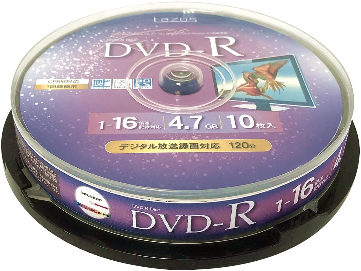 LAZOS DVD-R CPRM録画用 10枚 スピンドル