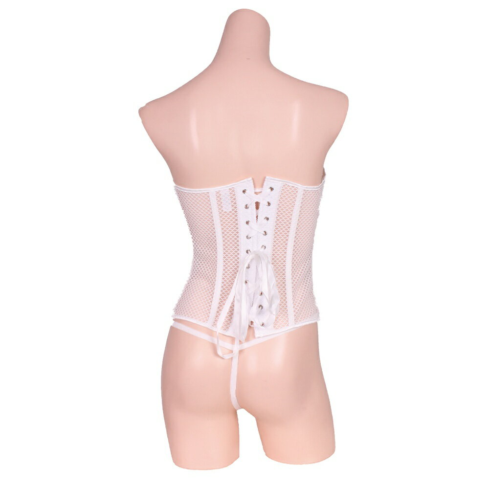 【スタイルアップ背中編み上げコルセット＆Tバックセット ホワイト】 サイズM コスプレ 下着 勝負下着 アダルト ランジェリー エロ ブラ ショーツ セクシー Tバック コルセット スケスケ