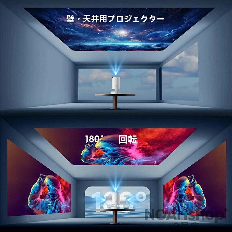 エムクリエイトジェットの2026年新製品 短焦点 4Kプロジェクター ポータブル ミニ スマートプロジェクター Android搭載 フルHD（1080P）対応4K画質 500ANSIルーメン Wi-Fi6＆Bluetooth5.4搭載 オートキーストーン補正 最大110インチ投写可能 ホームシアター＆アウトドア映画鑑賞に最適｜アングル2