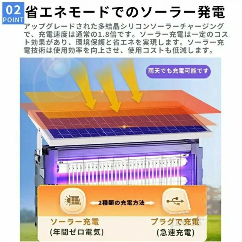 【最大2000OFF】電撃殺虫器 蚊取り器 UV光源吸引式 ソーラー usb充電式 大容量 電...