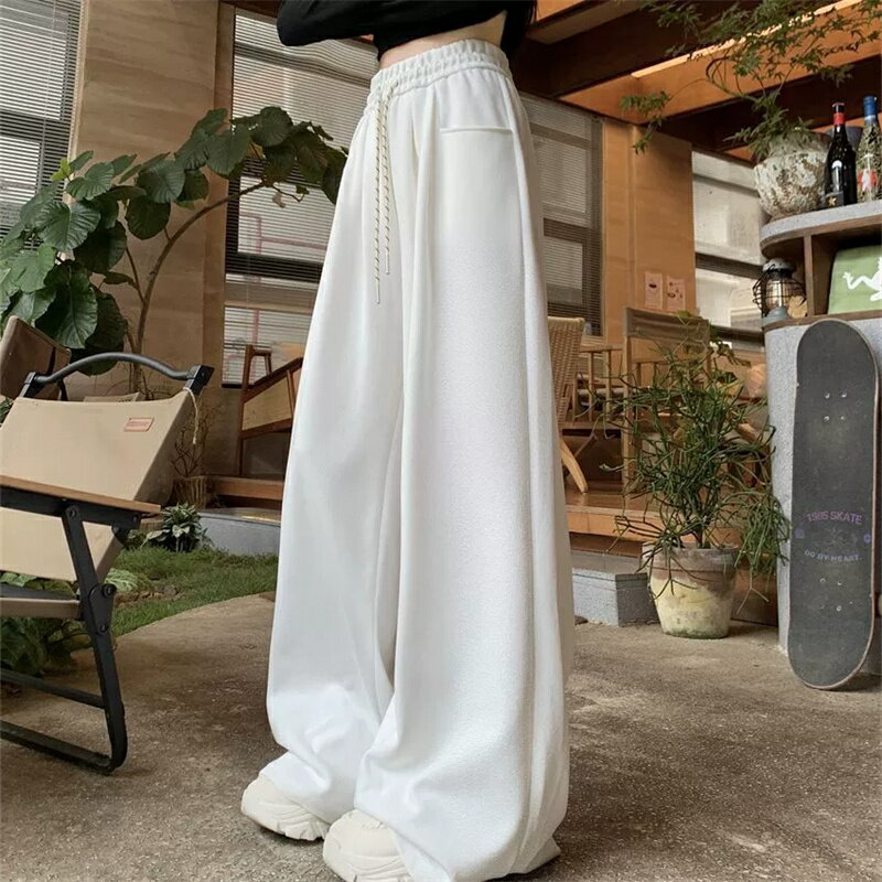 Rakuten - ワイドパンツ レディース スウェットパンツ イージーパンツ スウェット ズボン ボトムス ストレート ルーズ ゆったり ウエストゴム ドロスト 紐付き 無地 体型カバー 着痩せ 脚長 楽ちん リラックス 部屋着 ルームウェア ワンマイルウェア 韓国風 カジュアル