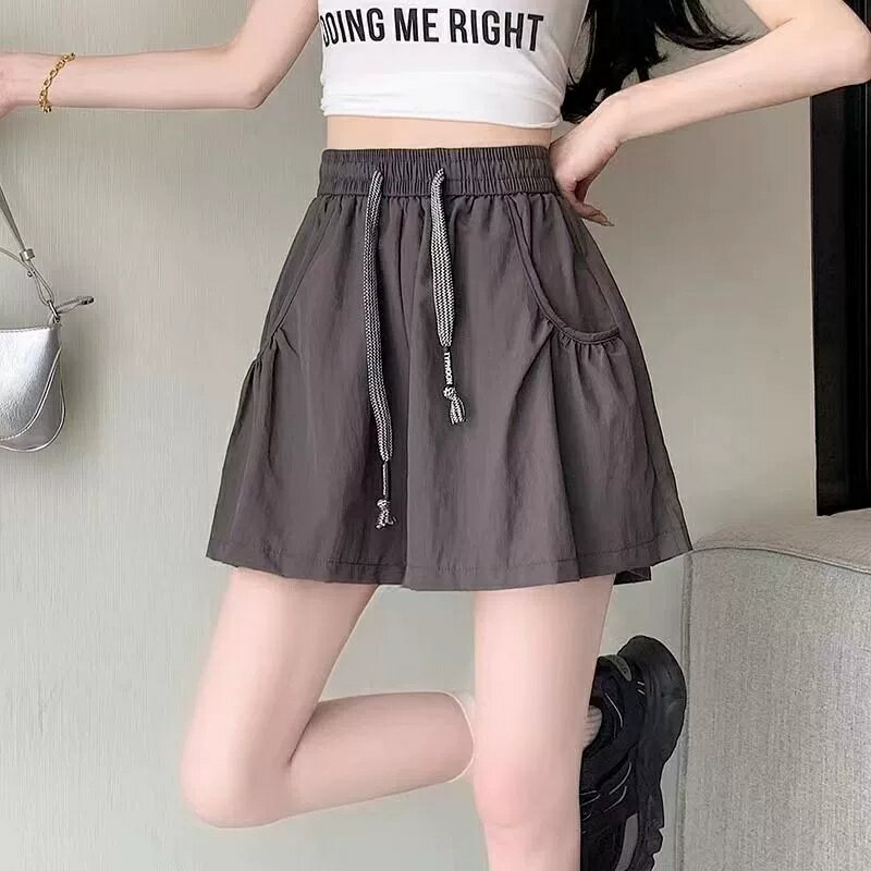 乐天商城 - キュロット ショートパンツ レディース 夏 接触冷感 速乾 ドライ 短パン 膝上 ハーフパンツ スカート風 ワイドパンツ ズボン ウエストゴム ドロスト ハイウエスト Aライン 体型カバー 着痩せ 脚長 涼しい 薄手 軽量 カジュアル ストリート 韓国 おしゃれ