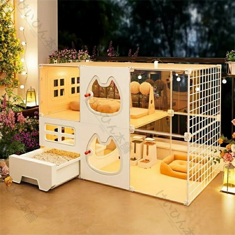 乐天商城 - 猫 ケージ トイレ付き猫用 室内猫小屋 快適なスペース 室内用ペット用品特大キャットケージ キャットヴィラ 広々自由スペース 室内用 トイレ一体型 1 部屋 1 リビング 1 トイレ付き 猫ハウスハウス 多頭飼い お洒落 高級キャットケージ インテリア 通気性が良い 脱走防止