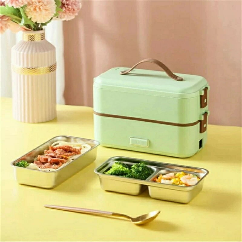 乐天商城 - ポータブル 炊飯器 一人用 小型 暖房クックご飯 ご飯が炊ける弁当箱 蒸し 炊飯できる 温め機能, 完全に密閉された陰圧蓋 ステンレス ランチボックス,生米を調理 単独のダイニング 2段式 3段式
