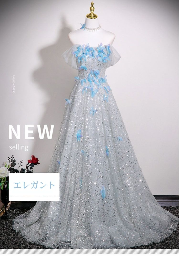 乐天商城 - 演奏会 シルバー 卒業式 ドレス 花嫁 スパンコール イブニングドレス 蝶々 銀色 お呼ばれ お姫 ウエディング レディース フォーマル 披露宴 前撮り 結婚式 成人式 二次会 ロングドレス カラードレス ピアノ 大人 カクテルドレス ウエディングドレス パーティードレス 発表会