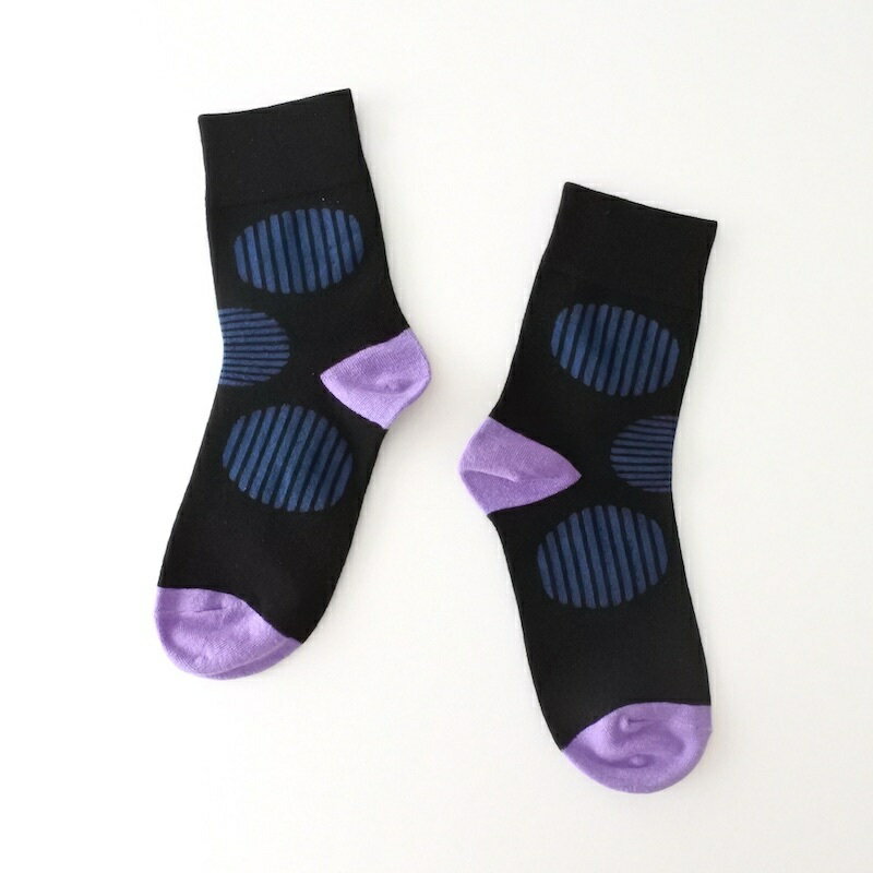 【IMPORT POP SOCKS】ラインドット 配色切り替え ソックス | レディース 総柄 くつ下 靴下