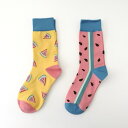 【IMPORT POP SOCKS】スイカ柄 ソックス 靴下 レディース アシンメトリー 2足セット