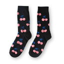 チェリー デザイン クルーソックス ブラック レディース メンズ ユニセックス 総柄 くつ下 靴下 IMPORT POP SOCKS