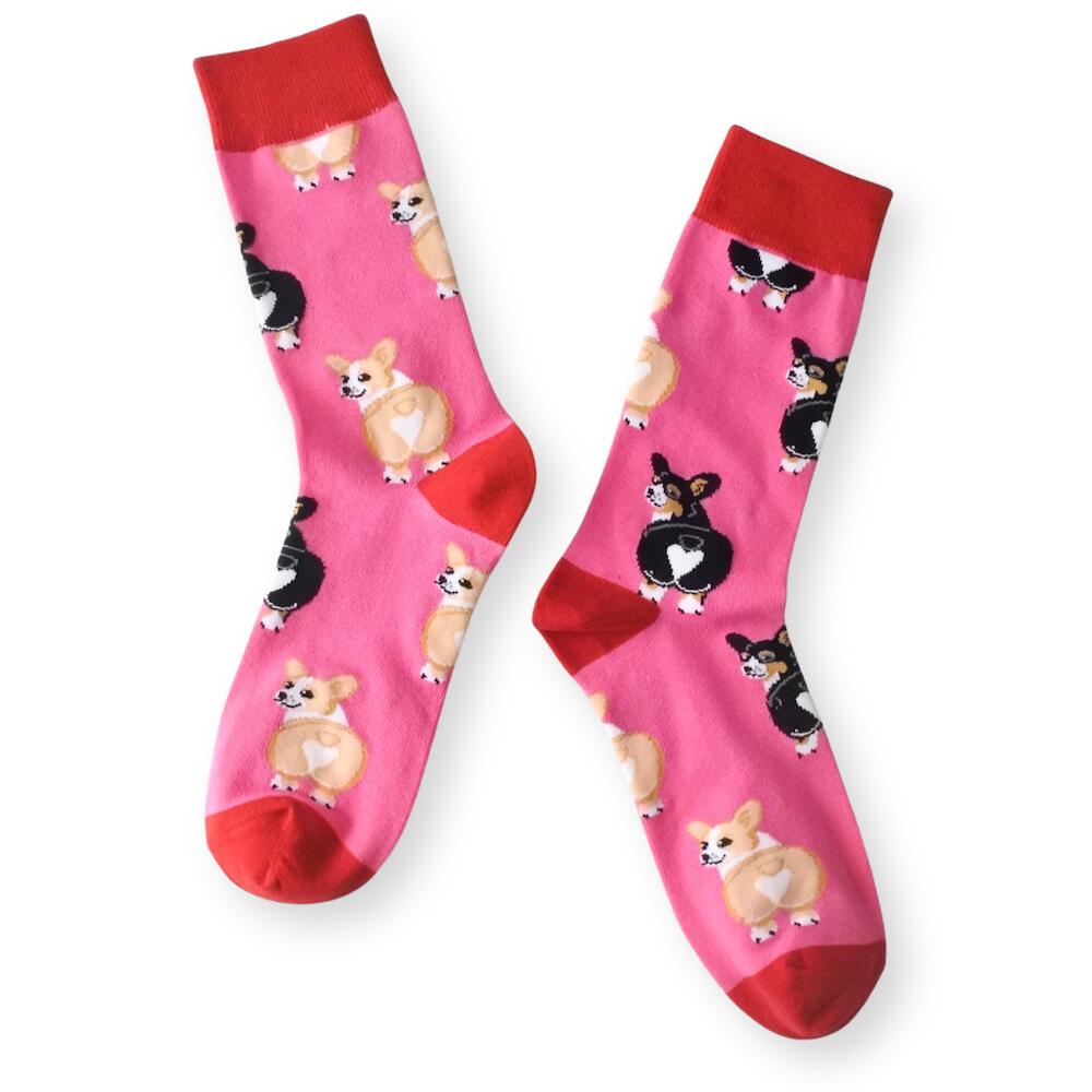 コーギー メンズ ソックス 靴下 総柄 ピンク 犬 PINK DOG Corgi MENS SOCKS SOX カラフル お洒落 オシャレ 派手 足元 コーディネイト かわいい くつ下 キュート クルーソックス ファッション