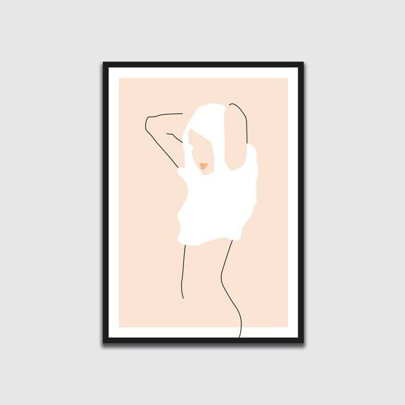 Contemporary Nude Line drawing Print A4 アート ポスター 北欧 リビング Pop Art Poster