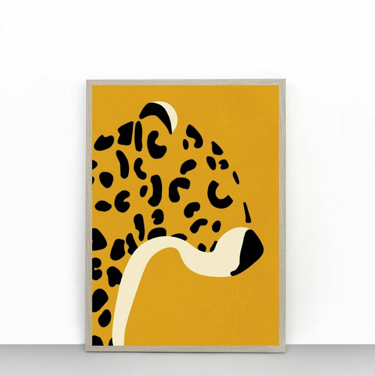 Sleepy Leopard Print A4 アート ポスター インテリア レオパード 小さい サイズ イギリス ヒョウ 猫 イエロー 動物 イラスト北欧 リビング オシャレ 部屋 カフェ トイレ サイン ホテル 玄関 壁掛け シンプル オススメ 人気 レトロ ポップ Pop Art Poster