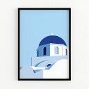 Santorini in Greece poster print (30 x 40cm) ポップ アート ポスター ブルー ギリシャ サントリーニ島 北欧 デザ...