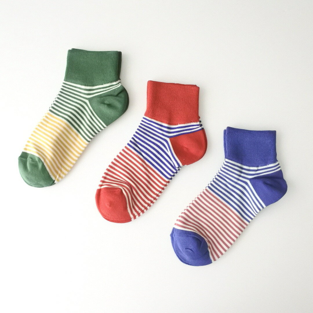 2TONE ボーダー スニーカー ソックス 靴下 (3 colors) レディース CUTE socks オシャレ 足元コーデ サンダルコーデ かわいい くつ下 カラフル ポップ