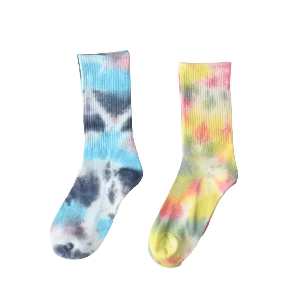 【IMPORT POP SOCKS】タイダイ ソックス 2足セット 靴下（イエロー系/ ブルー系） | レディース メンズ アシンメトリー