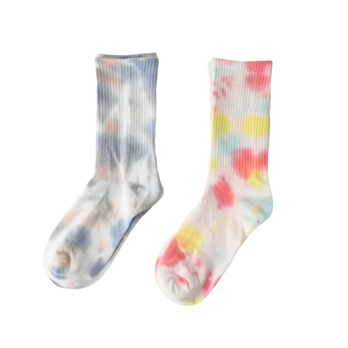 【IMPORT POP SOCKS】タイダイ ソックス 2足セット 靴下（レッドイエロー/ ライトパープル） | レディース メンズ アシンメトリー 1