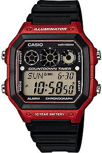 カシオ スポーツウォッチ 10気圧防水 ランニングウォッチ デジタル 腕時計 (A14FBP-204RED) 10年電池 LEDライト付き サッカー フットサル レフリーウォッチ CASIO 海外限定 マラソン ランニング 時計 レフリー ウォッチ インターバルタイマー 腕時計