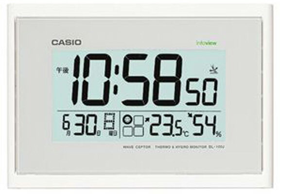 カシオ 電波時計 壁掛け時計 デジタル 掛け時計 生活環境お知らせクロック おしゃれな ホワイト 白 (CL15JU46) 日付 曜日 カレンダー 温度 湿度計付き CASIO シンプル 見やすい 大型液晶 電波掛時計 ウォールクロック