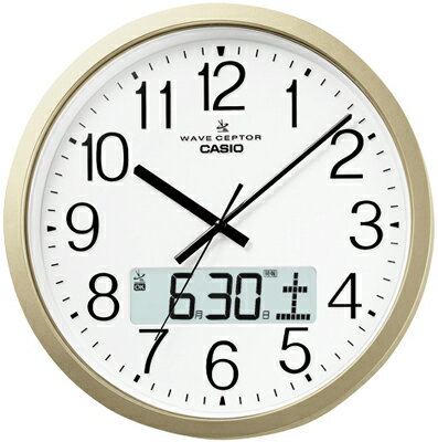 カシオ 電波時計 壁掛け時計 デジタル アナログ 掛け時計 おしゃれなシャンパンゴールド CL15JU51 見やすい 大型液晶 ホワイト 白 文字盤 アラビア数字 日付 曜日 カレンダー デュアルタイム …