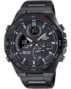 カシオ スポーツウォッチ EDIFICE 10気圧防水 メンズ デジタル アナログ 腕時計 おしゃれな ブラック 黒 (ECB-950YDC-1AJF) ストップウォッチ タイマー モバイルリンク機能 LED ライト付き ランニングウォッチ カシオ マラソン ランニング 時計